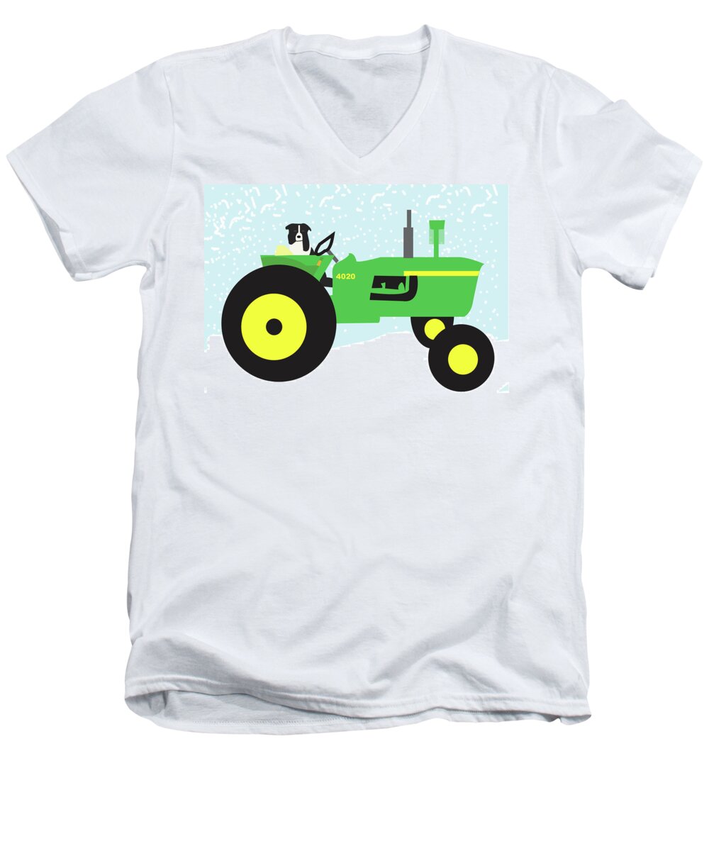 John Deere Men's V-Neck T-Shirt featuring the digital art Jenny Tractor by Caroline Elgin