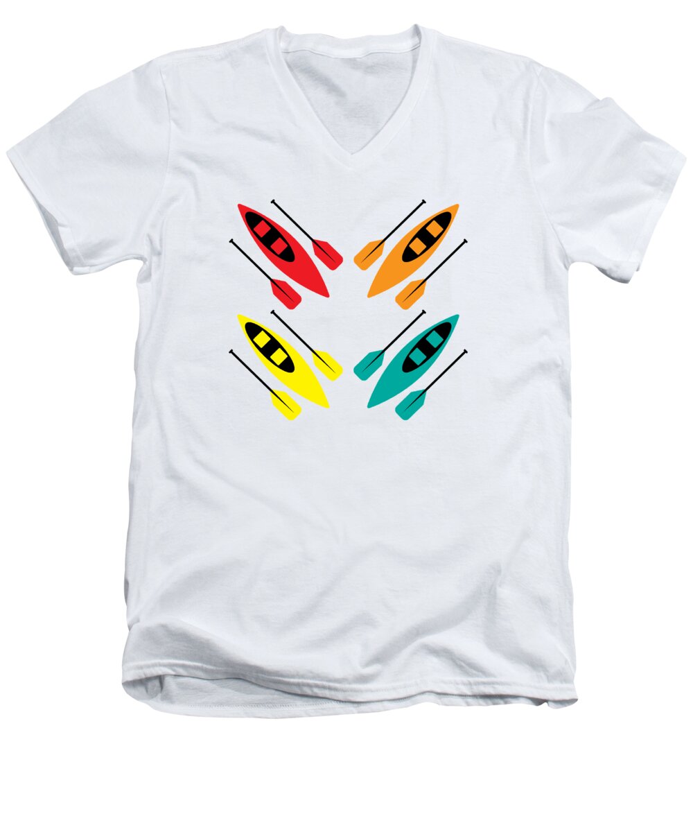 Kayaking Men's V-Neck T-Shirt featuring the digital art Kayaking Colorful Paddle Sport Pattern Art by Toms Tee Store