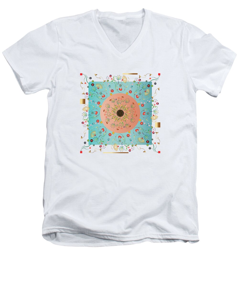 Mandala Men's V-Neck T-Shirt featuring the digital art Kuklos No 4390.1 white png by Alan Bennington