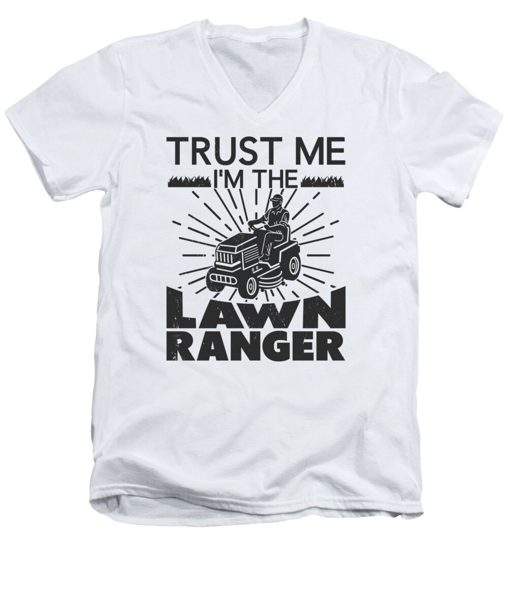 Lawn Ranger Men's V-Neck T-Shirt featuring the digital art Lawn Caretaker Grass Lawn Mower Mowing Fields by Toms Tee Store