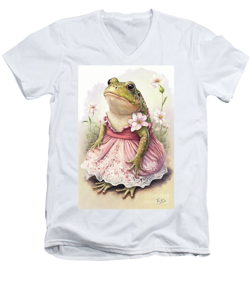 Frogs Men's V-Neck T-Shirt featuring the painting Little Miss Prissy by Tina LeCour