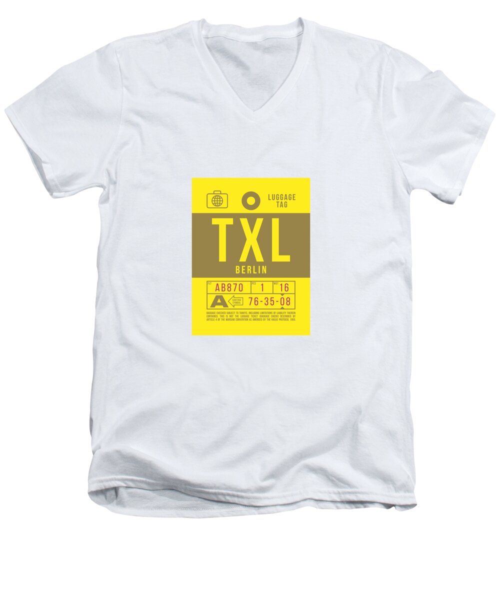 Airline Men's V-Neck T-Shirt featuring the digital art Luggage Tag B - TXL Berlin Germany by Organic Synthesis