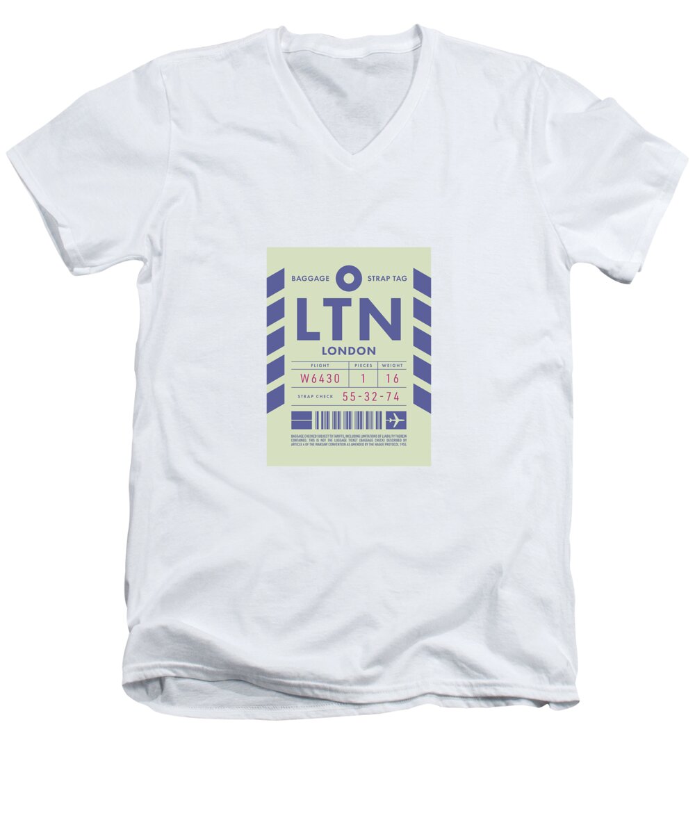 Airline Men's V-Neck T-Shirt featuring the digital art Luggage Tag D - LTN London England UK by Organic Synthesis