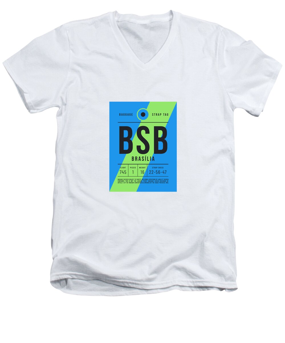 Airline Men's V-Neck T-Shirt featuring the digital art Luggage Tag E - BSB Brasilia Brazil by Organic Synthesis