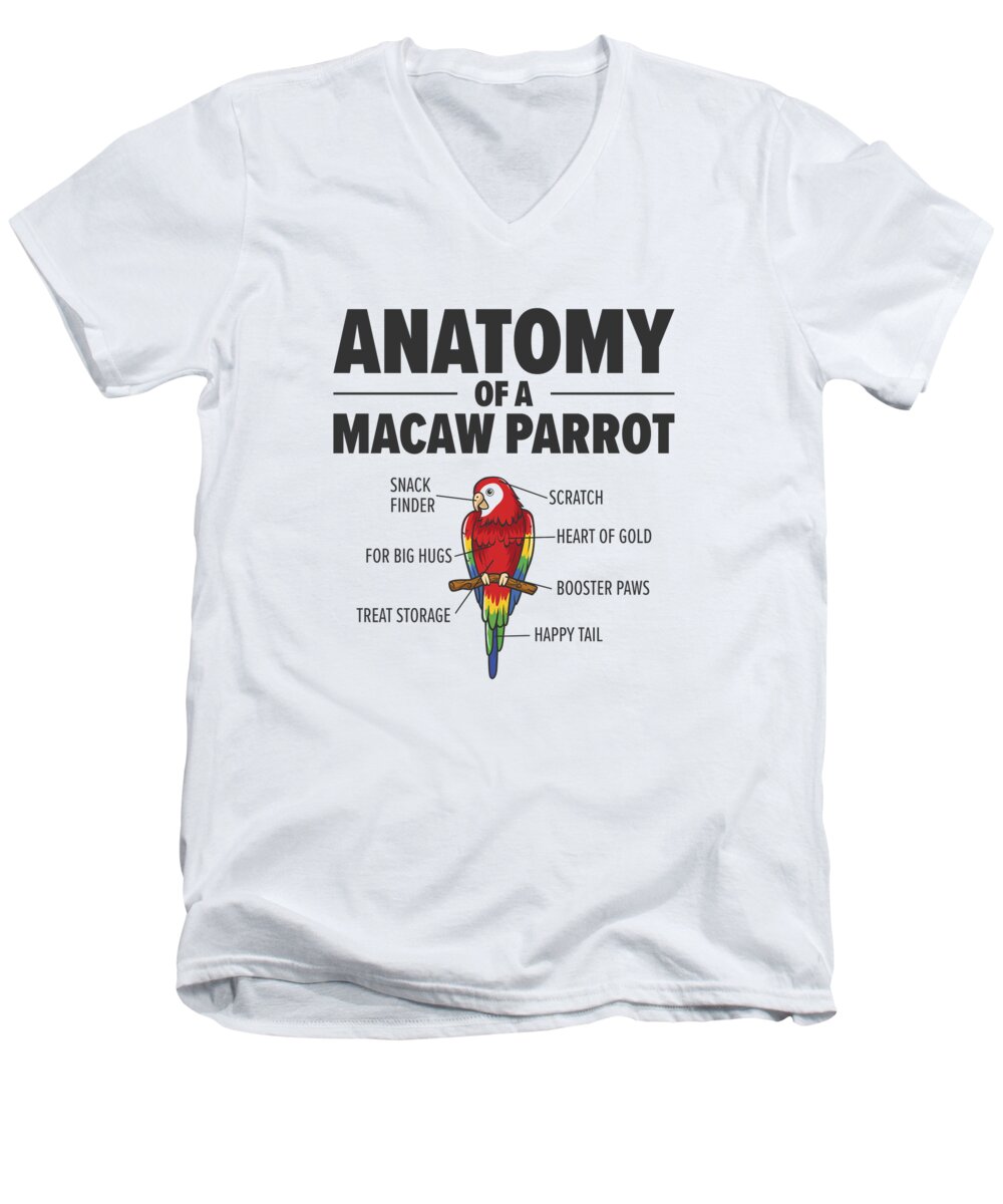 Macaw Men's V-Neck T-Shirt featuring the digital art Macaw Anatomy Birdwatching Parrot Bird Lover by Toms Tee Store