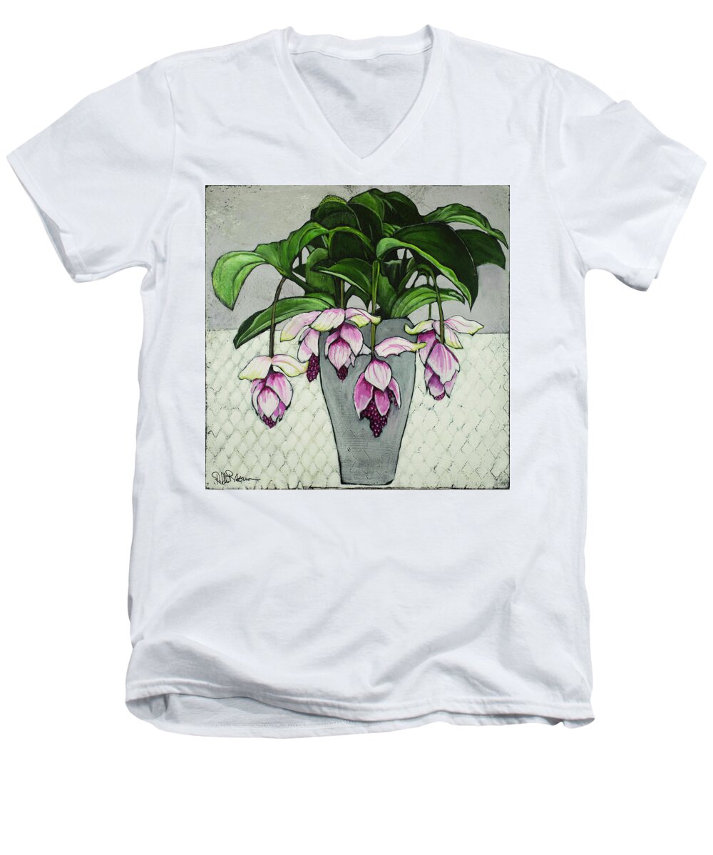 Still Life Men's V-Neck T-Shirt featuring the painting Magenta Majesty by Debbie Brown