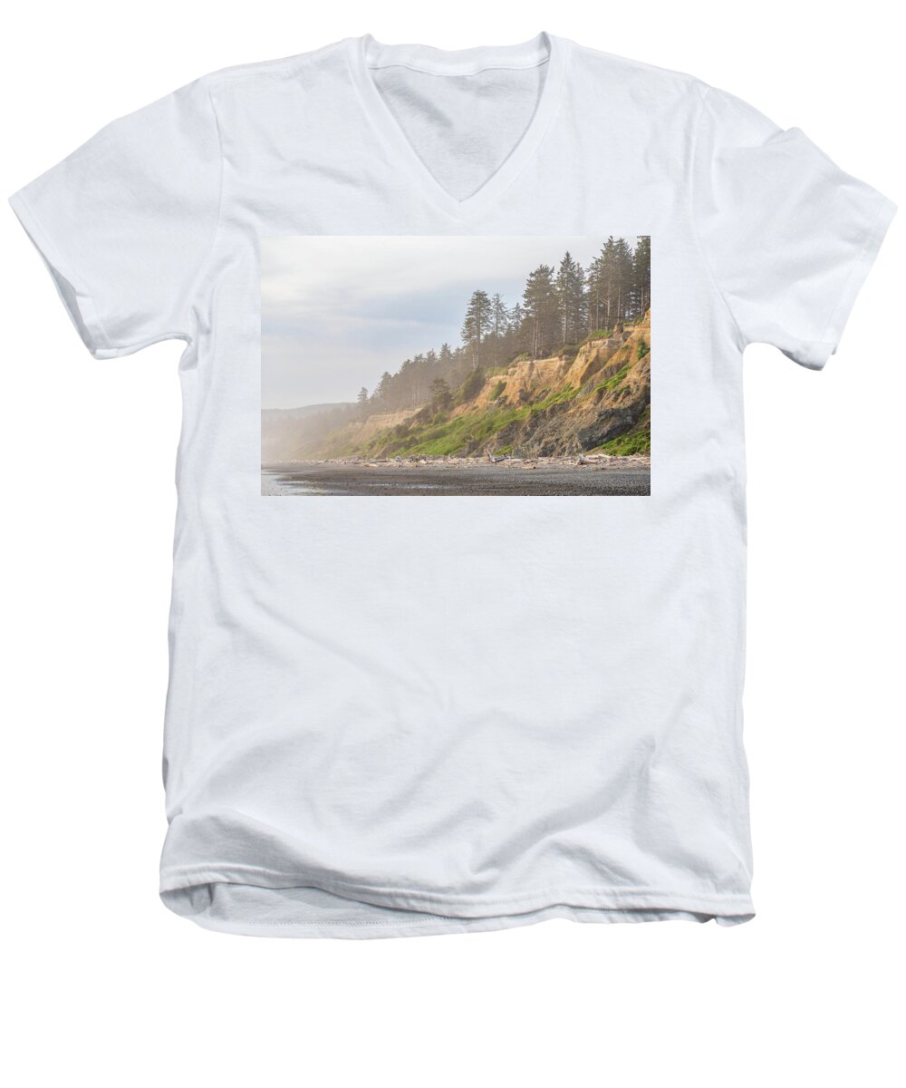 Ocean Men's V-Neck T-Shirt featuring the photograph Misty coastline by Robert Miller