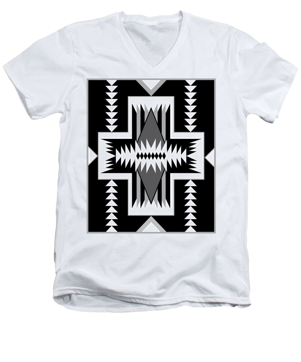Modern Men's V-Neck T-Shirt featuring the digital art Modern Navajo Pattern by Gary Grayson