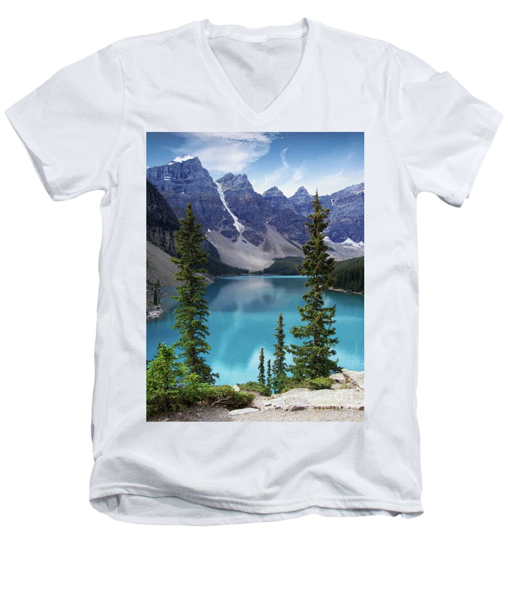 Moraine Lake Men's V-Neck T-Shirt featuring the photograph Moraine Lake by Lynn Bolt