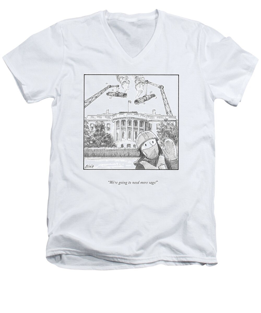 We're Going To Need More Sage! Men's V-Neck T-Shirt featuring the drawing More Sage by Harry Bliss