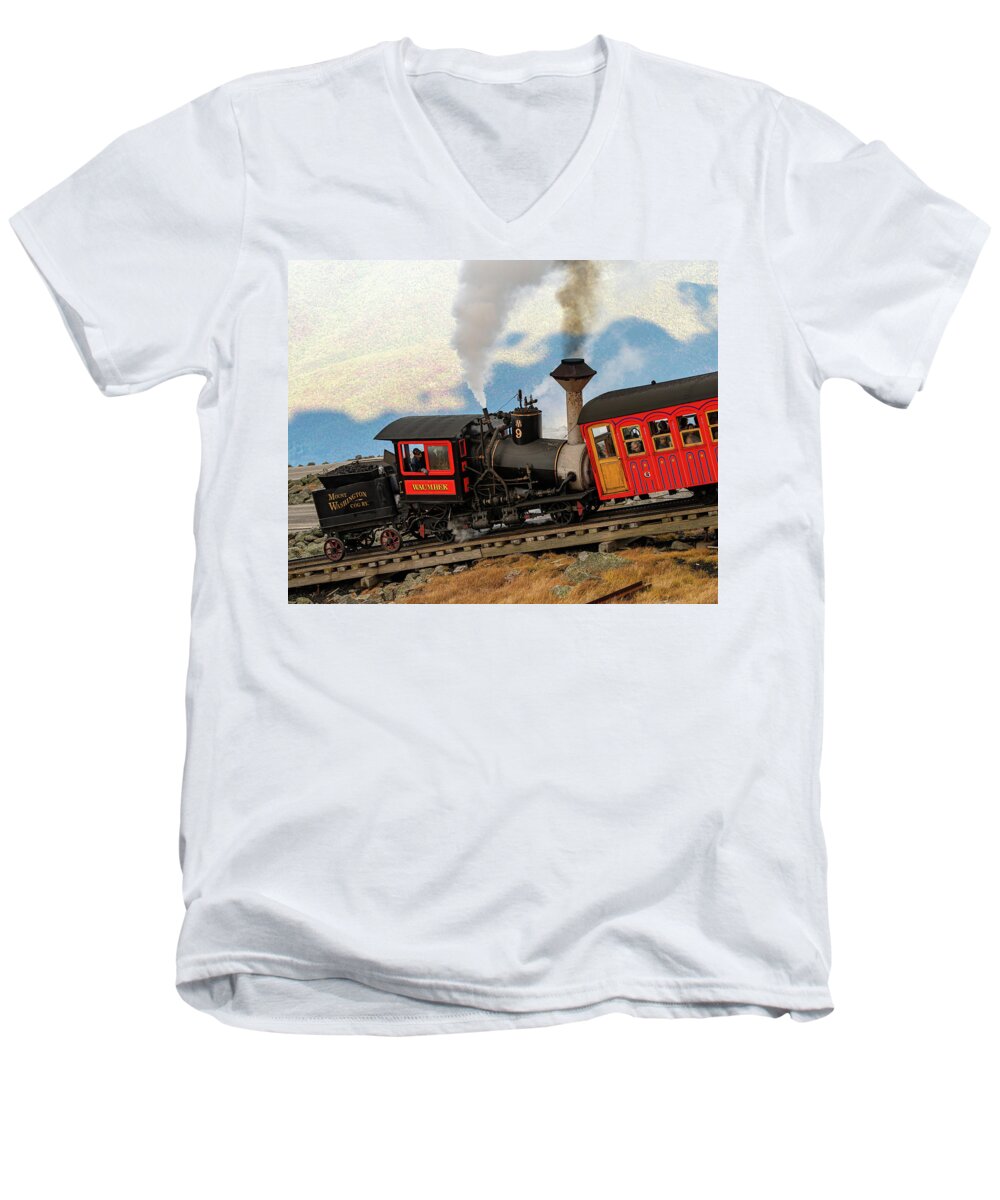 Railroad Men's V-Neck T-Shirt featuring the photograph Mount Washington Cog Railway I by William Dickman