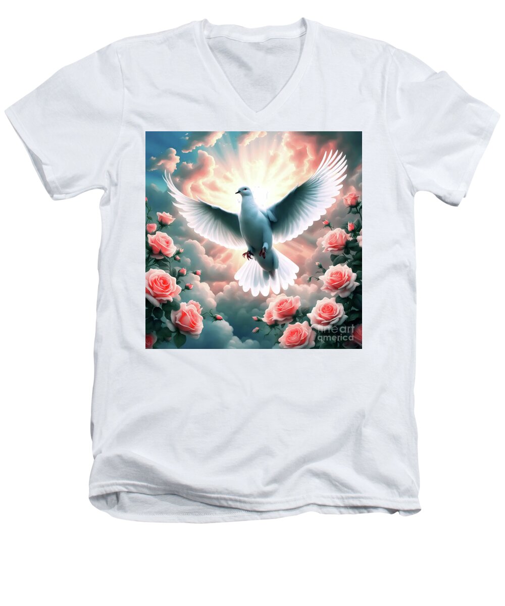 Dove Men's V-Neck T-Shirt featuring the digital art My Dazzling Dove by Eddie Eastwood