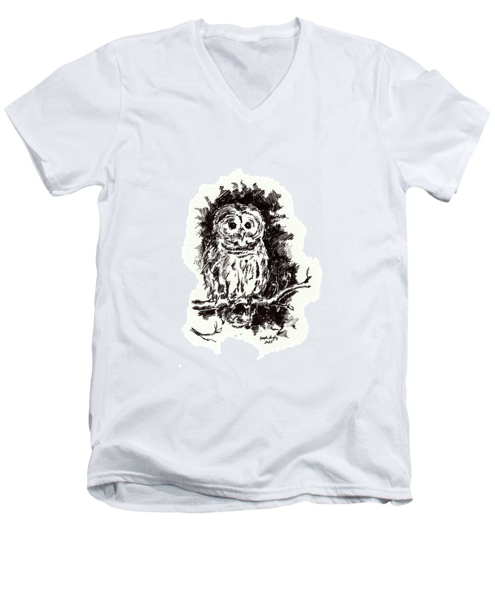 Owl Men's V-Neck T-Shirt featuring the drawing My Friend at the Park by Joseph A Langley