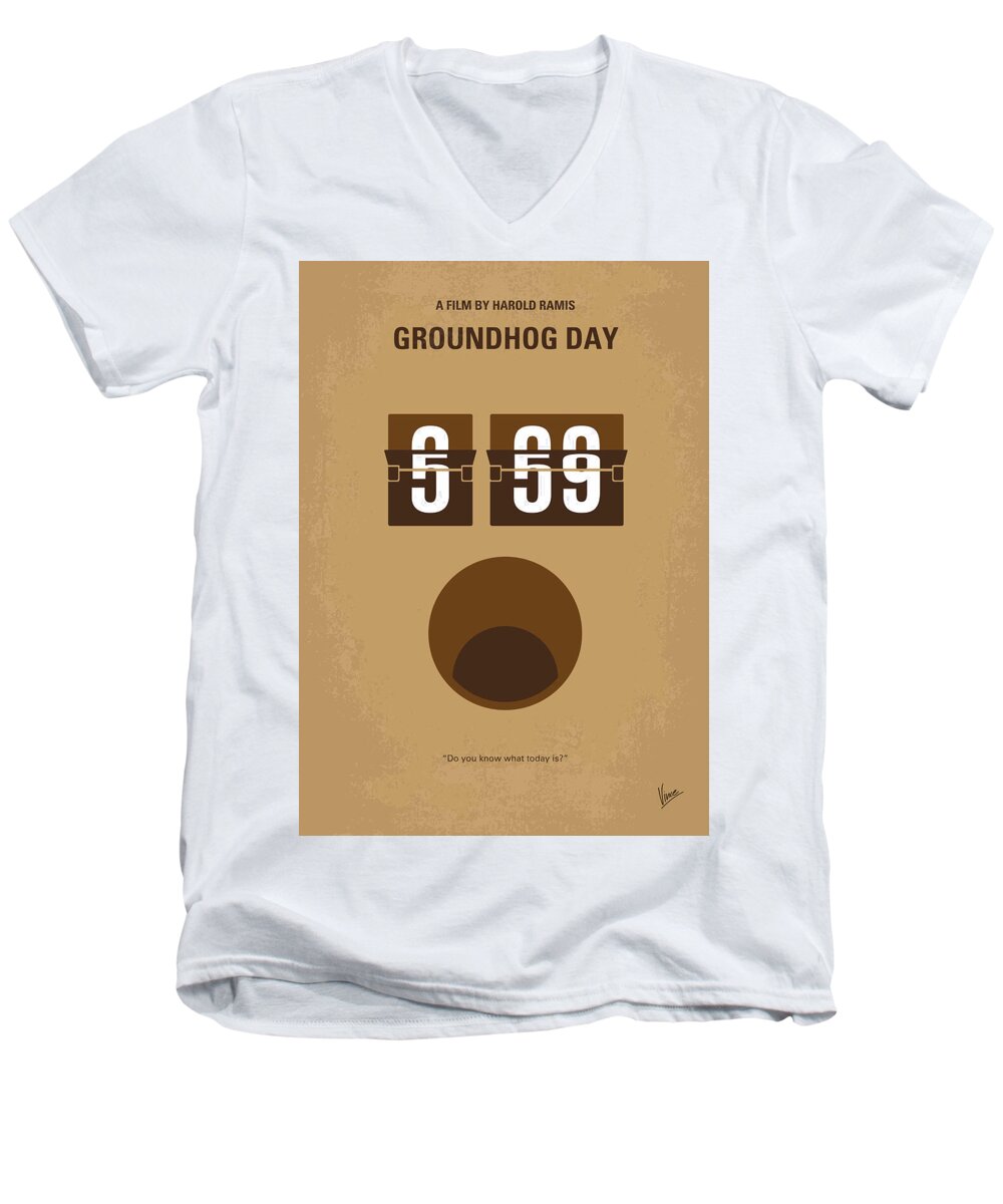Groundhog Day Men's V-Neck T-Shirt featuring the digital art No031 My Groundhog minimal movie poster by Chungkong Art