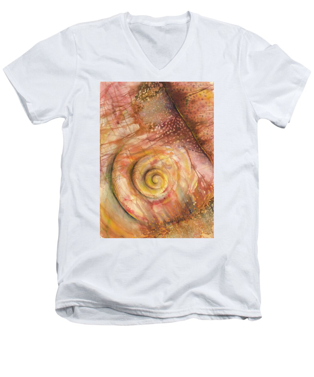 Watercolor Men's V-Neck T-Shirt featuring the painting Oceanic Abstract Shell by Ashley Kujan