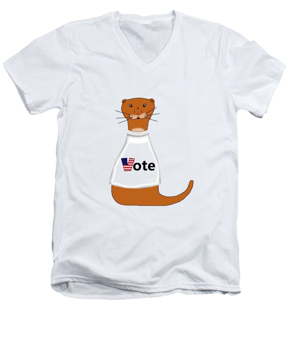 Oliver The Otter Men's V-Neck T-Shirt featuring the digital art Oliver The Otter Says Vote by Colleen Cornelius