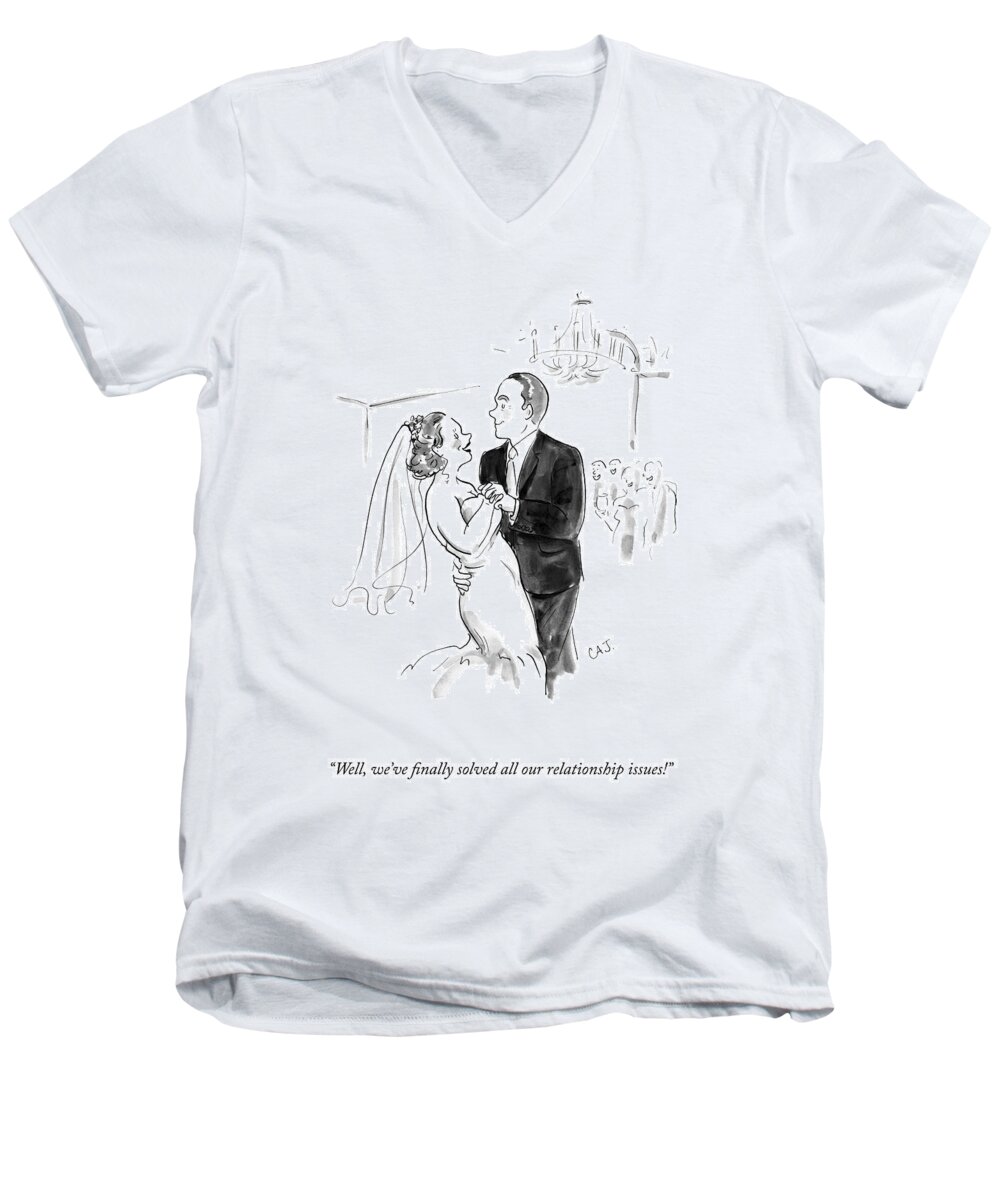 Well Men's V-Neck T-Shirt featuring the drawing Our Relationship Issues by Carolita Johnson