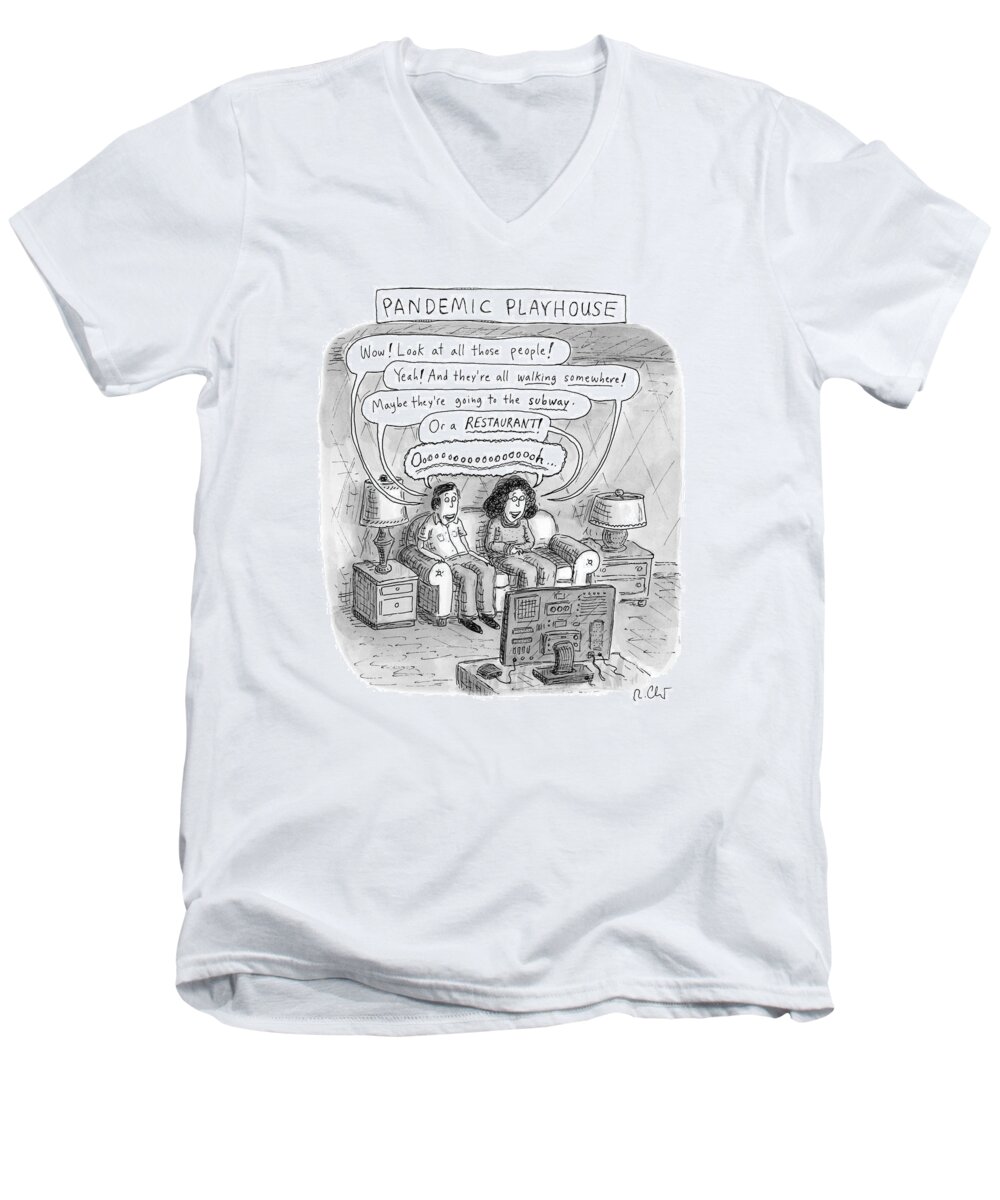 Captionless Men's V-Neck T-Shirt featuring the drawing Pandemic Playhouse by Roz Chast
