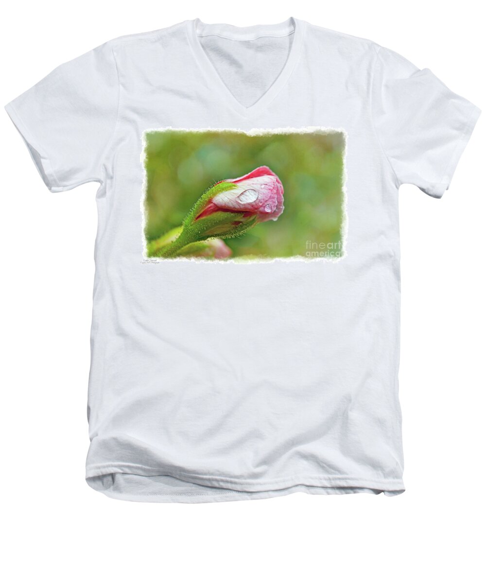 Botanical Men's V-Neck T-Shirt featuring the photograph Pink Geranium Bud 1 by Debbie Portwood