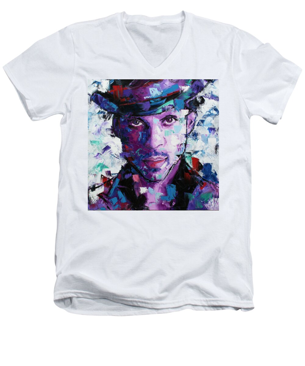 Prince Men's V-Neck T-Shirt featuring the painting Prince II by Richard Day