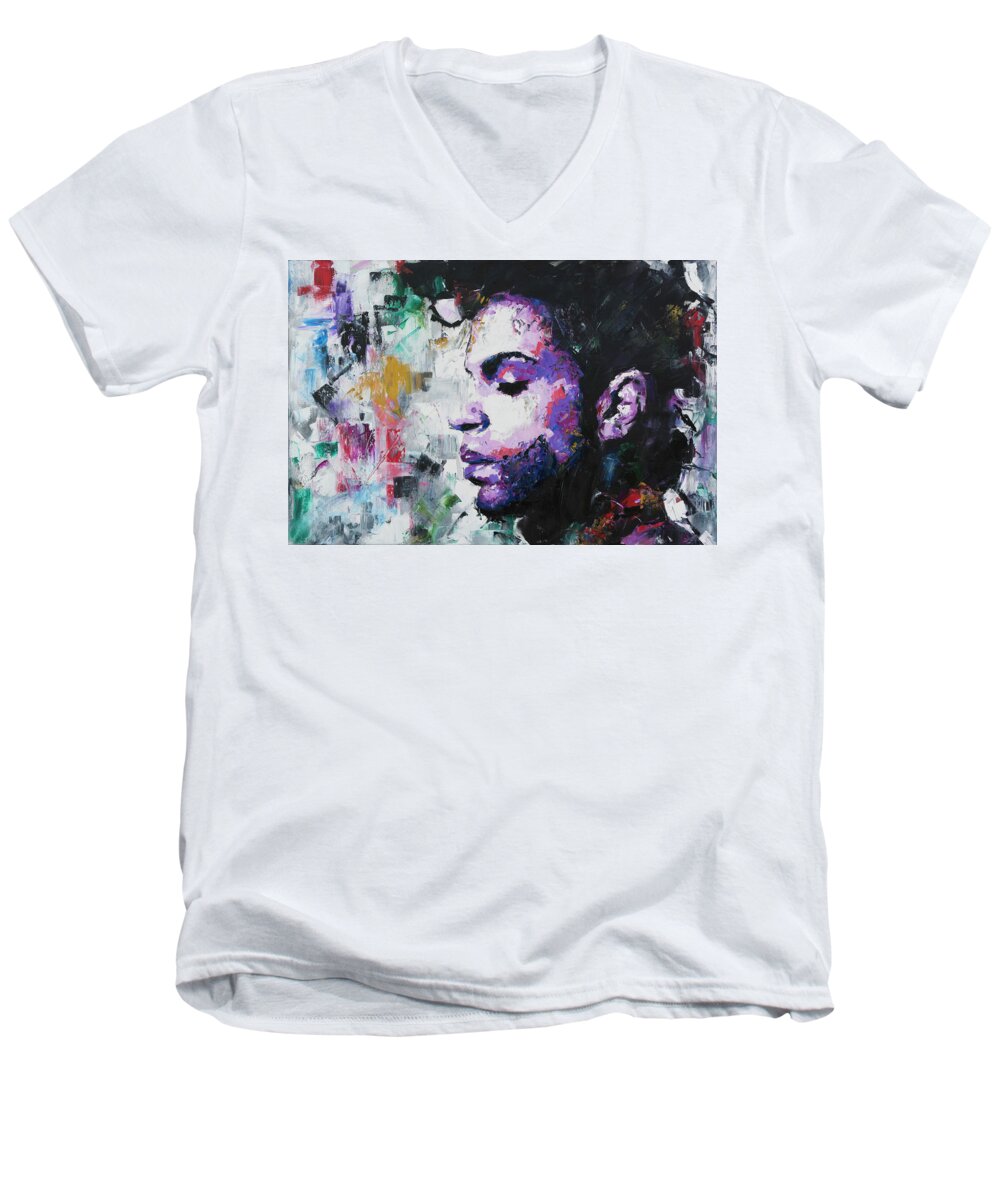 Prince Men's V-Neck T-Shirt featuring the painting Prince by Richard Day