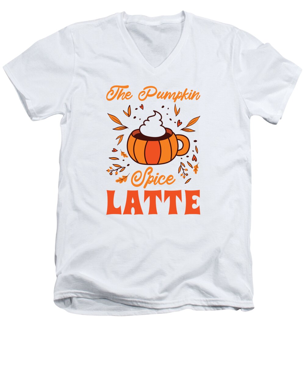 Pumpkin Spice Latte Men's V-Neck T-Shirt featuring the digital art Pumpkin Spice Latte Halloween Coffee Lover Tarot Card by Toms Tee Store