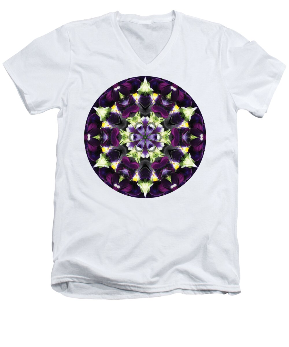 Star Men's V-Neck T-Shirt featuring the digital art Purple Pansy Kaleidoscope by Joy Homan