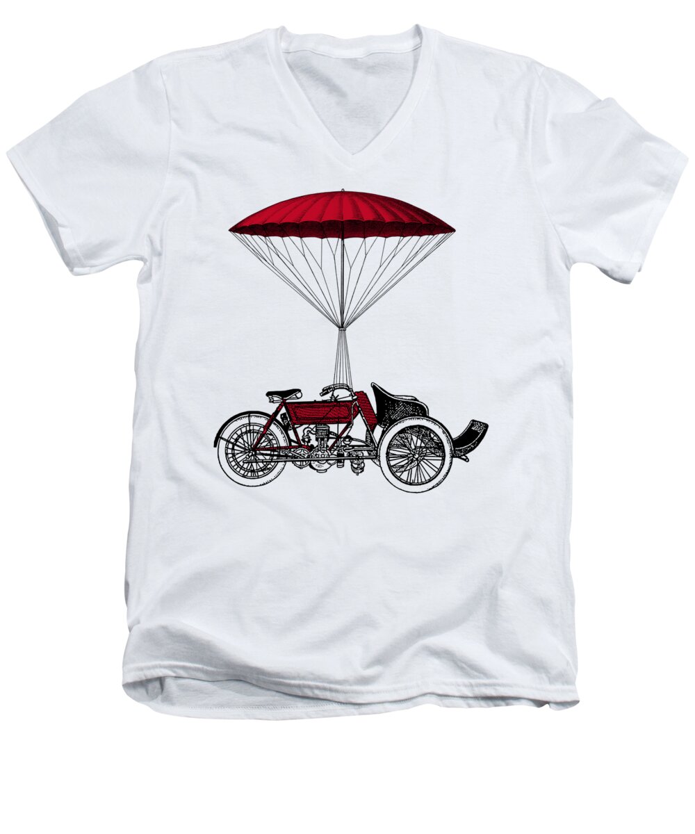 Moto Men's V-Neck T-Shirt featuring the digital art Red Tricycle by Madame Memento