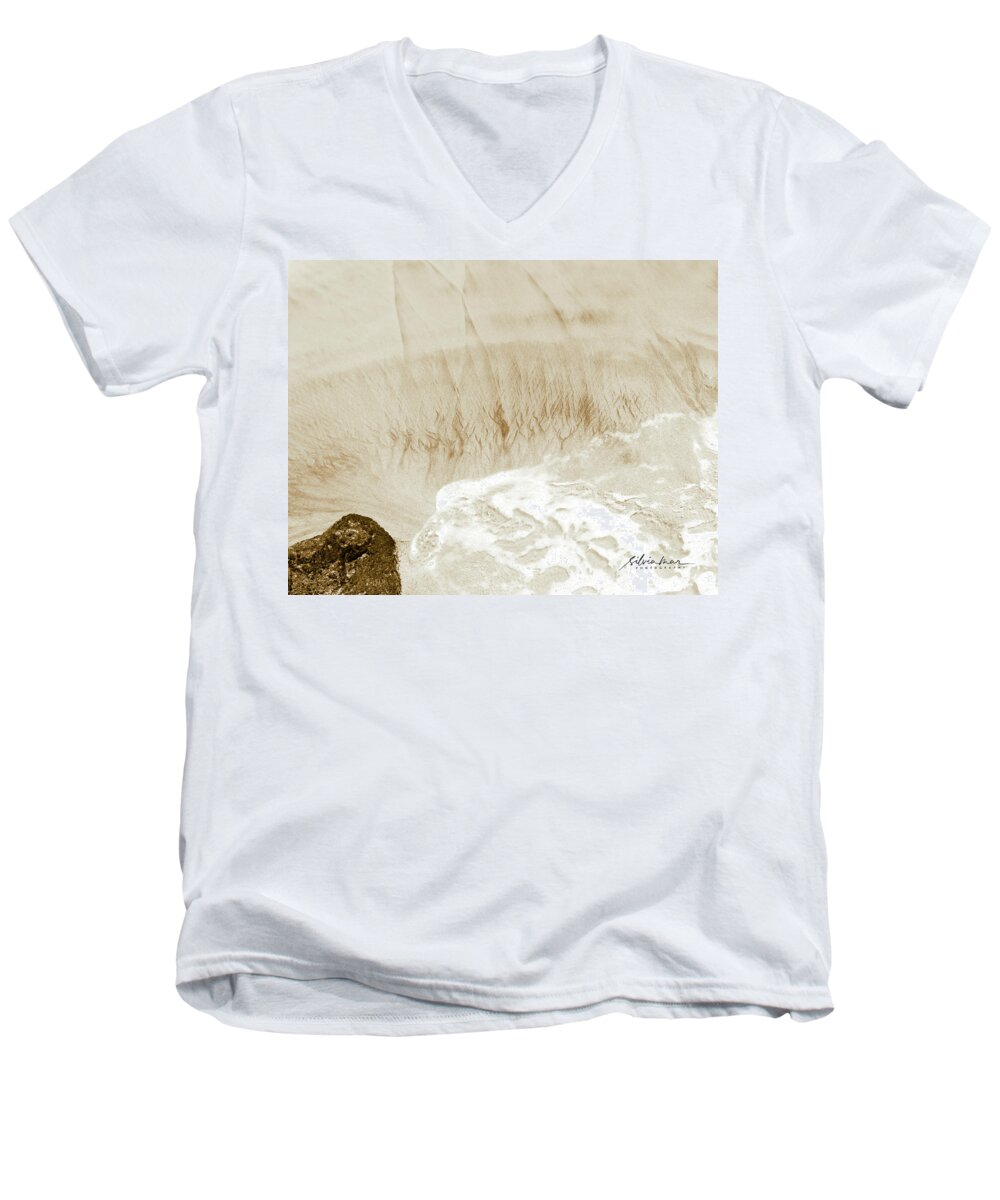 Sand Men's V-Neck T-Shirt featuring the photograph Sand and sea. by Silvia Marcoschamer