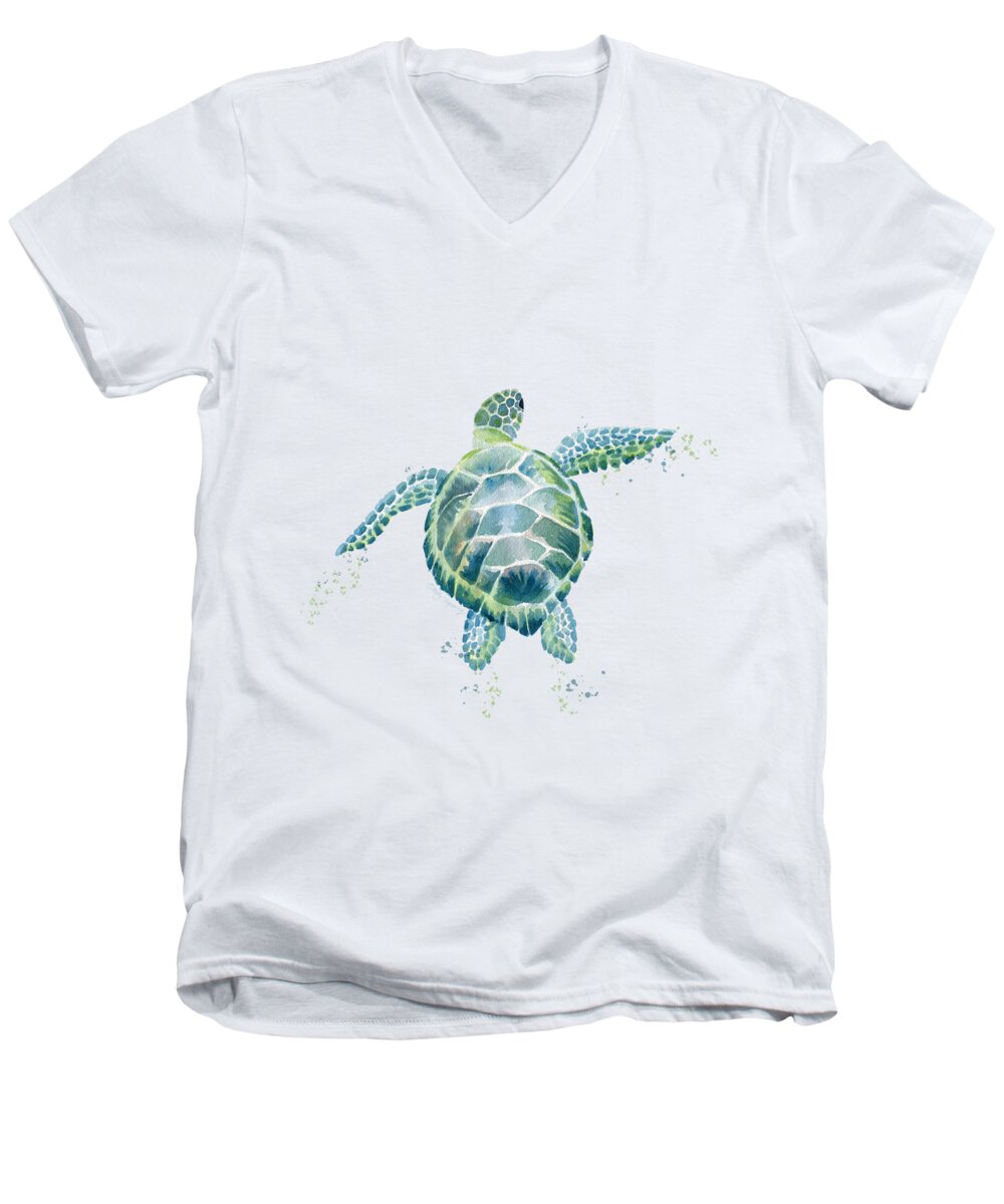 Sea Turtle Men's V-Neck T-Shirt featuring the painting Sea Turtle by Melly Terpening