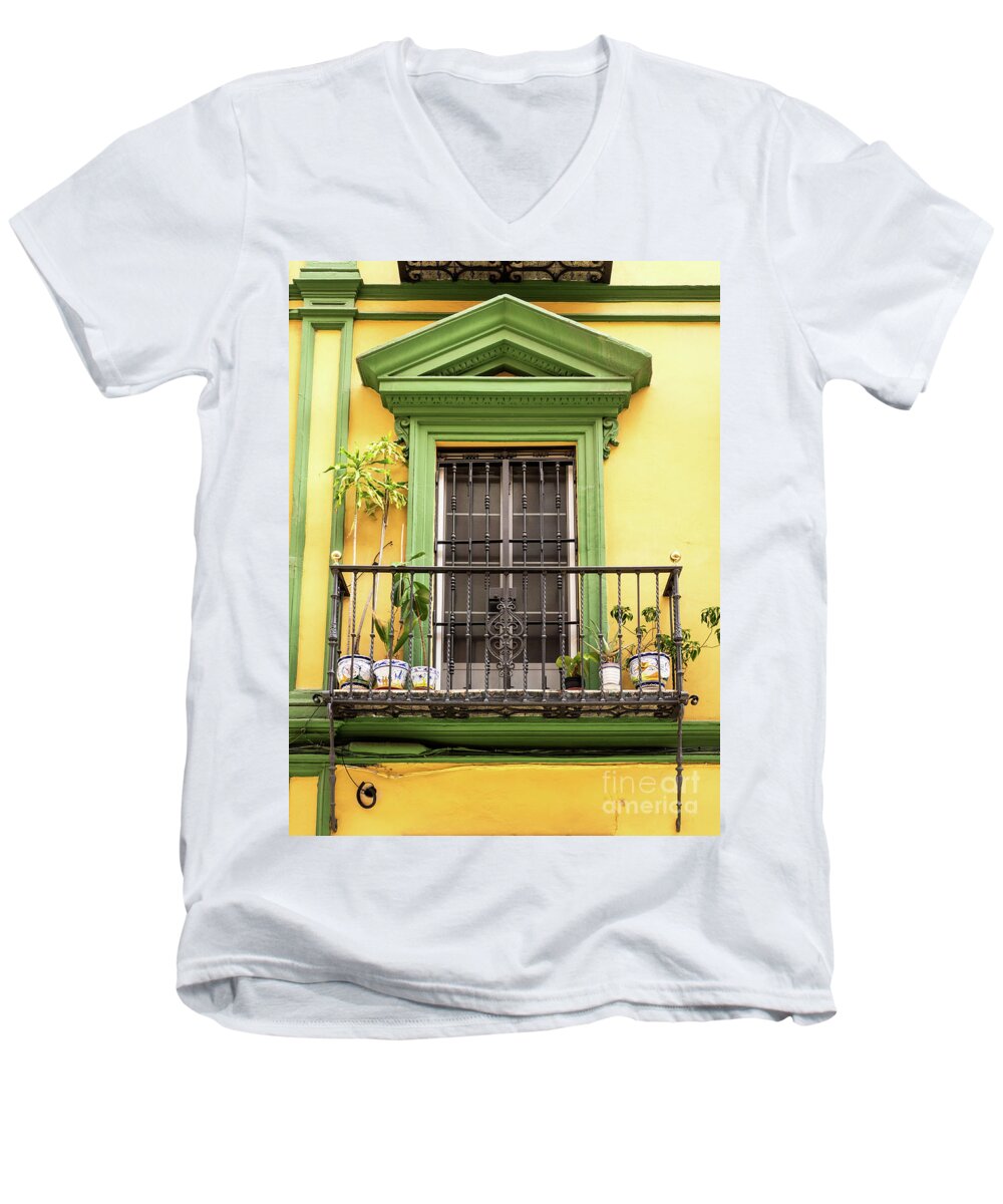 Seville Men's V-Neck T-Shirt featuring the photograph Seville Balcony 02 by Rick Piper Photography