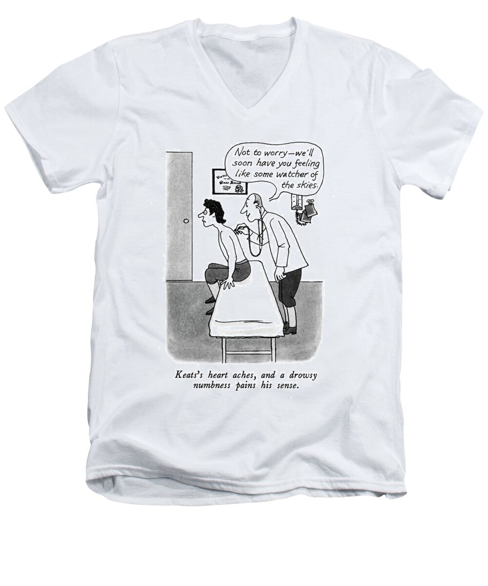 Captionless Men's V-Neck T-Shirt featuring the drawing Some Watcher Of The Skies by JB Handelsman