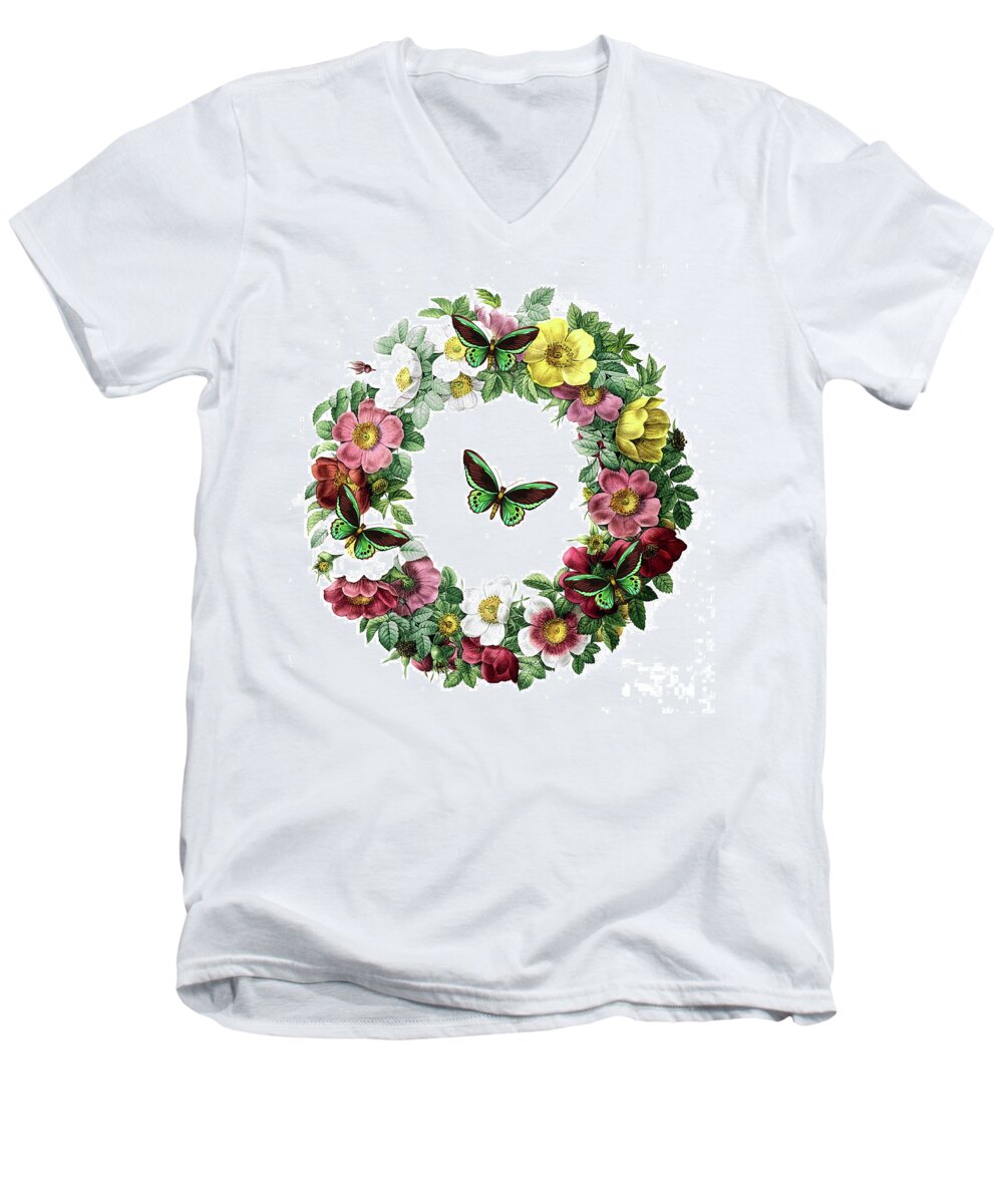 Floral Wreath Men's V-Neck T-Shirt featuring the painting Spring Wreath by Tina LeCour