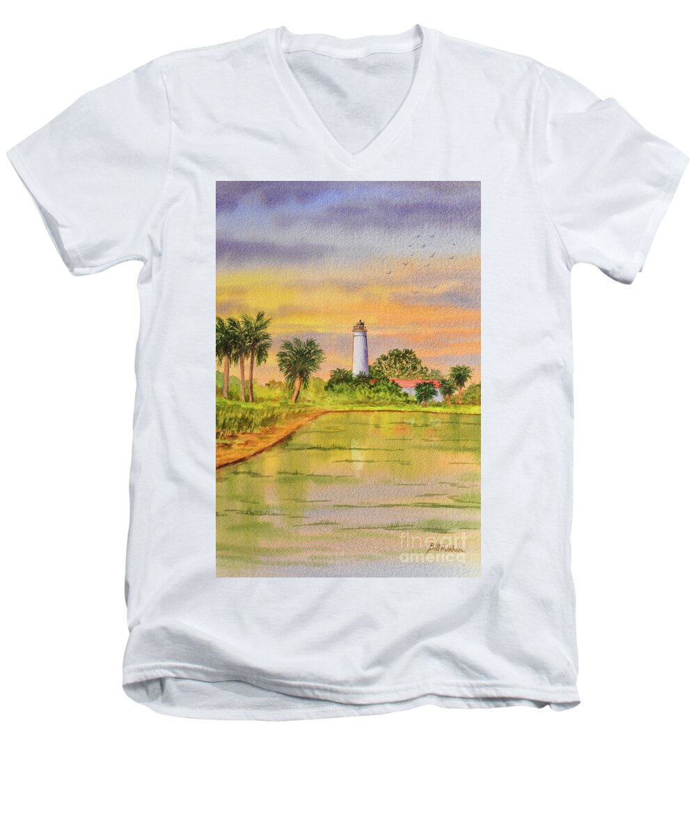 Florida Paintings Men's V-Neck T-Shirt featuring the painting St Marks Lighthouse Florida by Bill Holkham