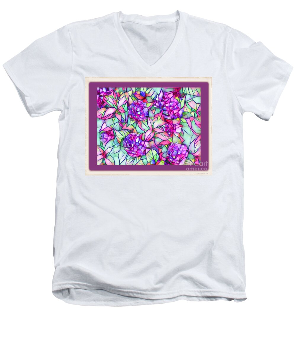  Men's V-Neck T-Shirt featuring the photograph Stained Glass Flowers by Shirley Moravec