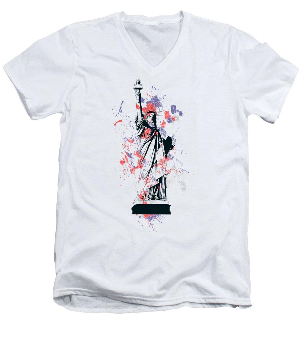Military Men's V-Neck T-Shirt featuring the digital art Statue of Liberty by Jacob Zelazny