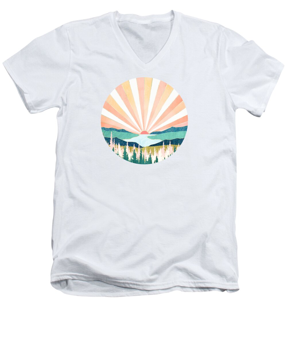 Summer Men's V-Neck T-Shirt featuring the digital art Summer Sunset by Spacefrog Designs