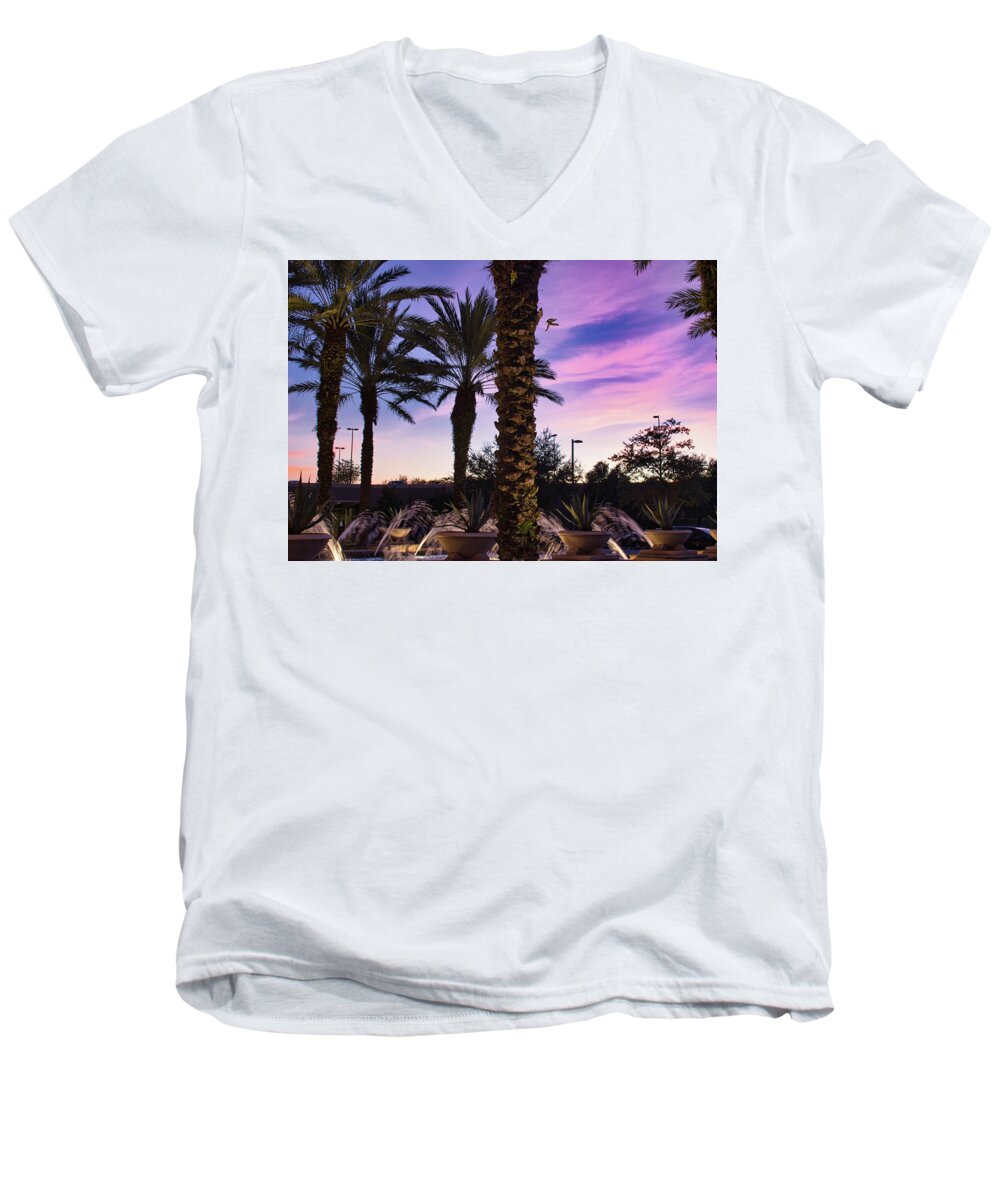 Tree Men's V-Neck T-Shirt featuring the photograph Sunset Palms by Portia Olaughlin