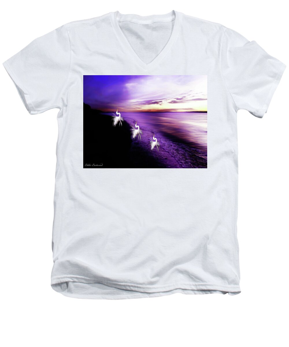 Surreal Men's V-Neck T-Shirt featuring the digital art Sunset Worshipers by Eddie Eastwood