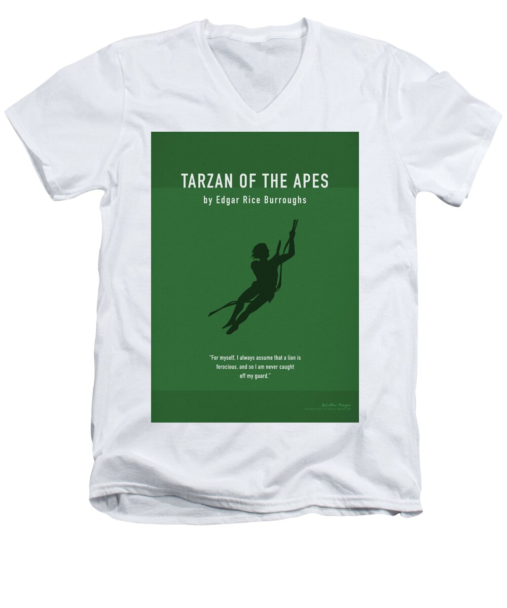 Tarzan Of The Apes Men's V-Neck T-Shirt featuring the mixed media Tarzan of the Apes by Edgar Rice Burroughs Greatest Books Ever Art Print Series 289 by Design Turnpike