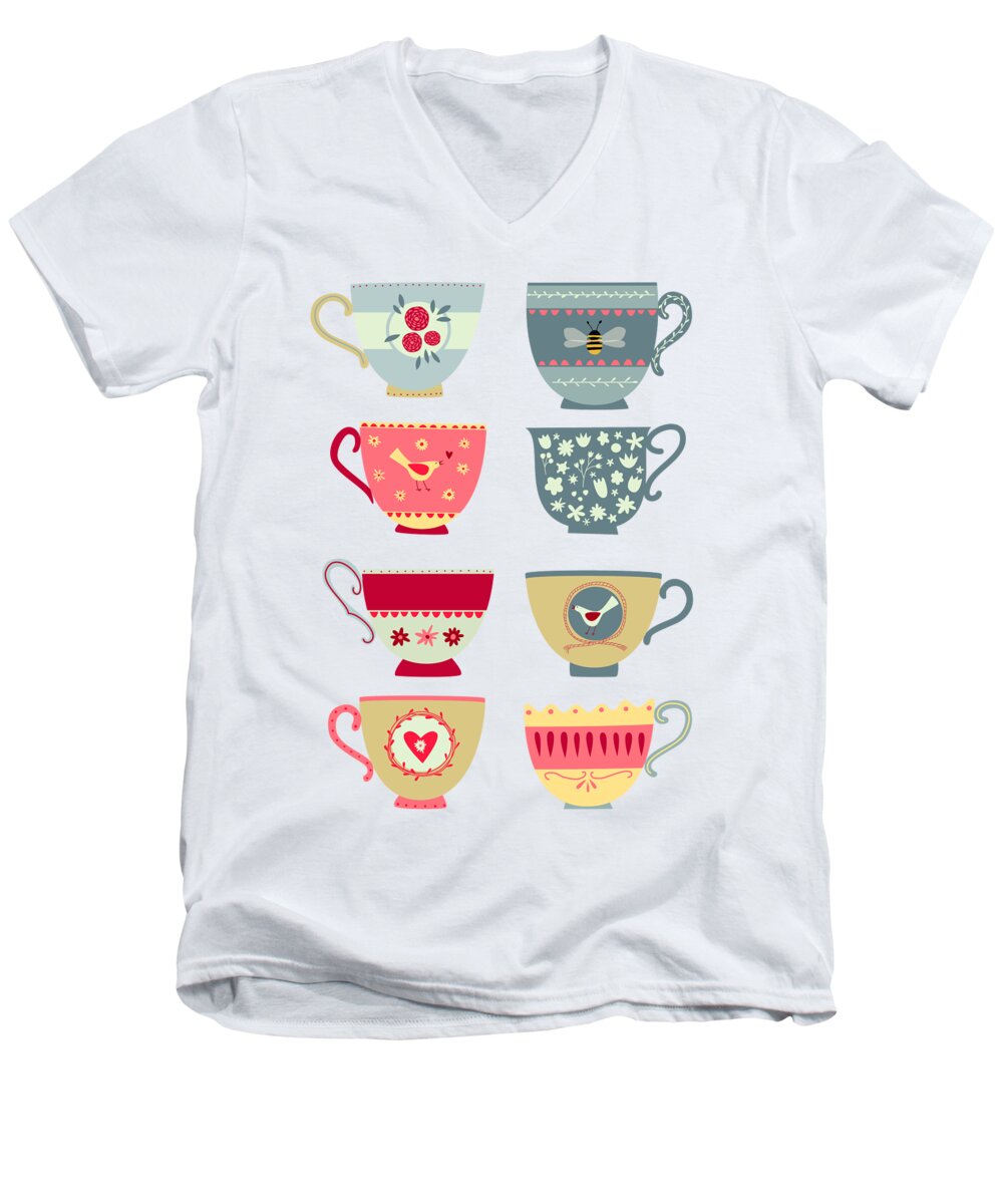 Tea Men's V-Neck T-Shirt featuring the painting Tea Cups by Nic Squirrell