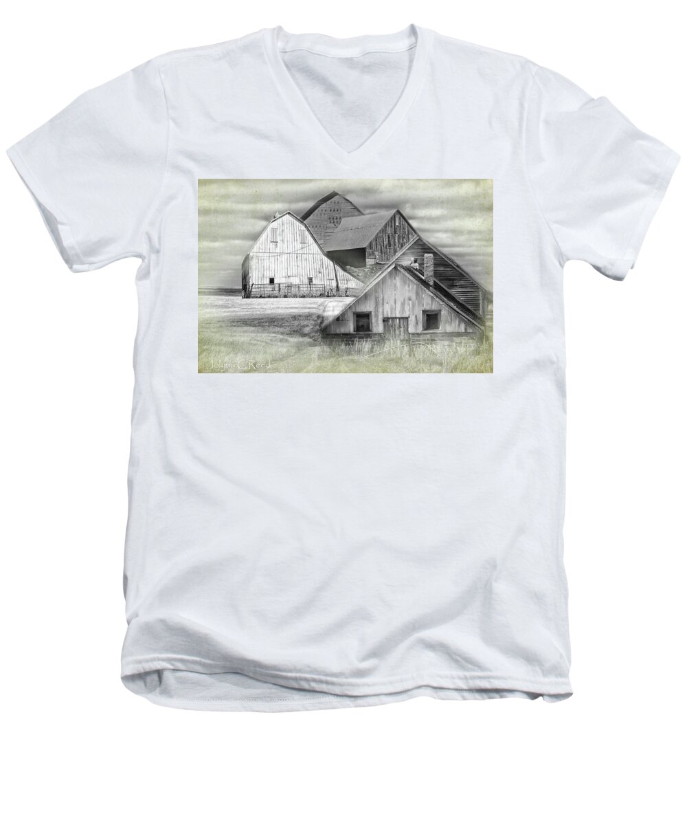 Barns Men's V-Neck T-Shirt featuring the photograph The Barns by Jolynn Reed