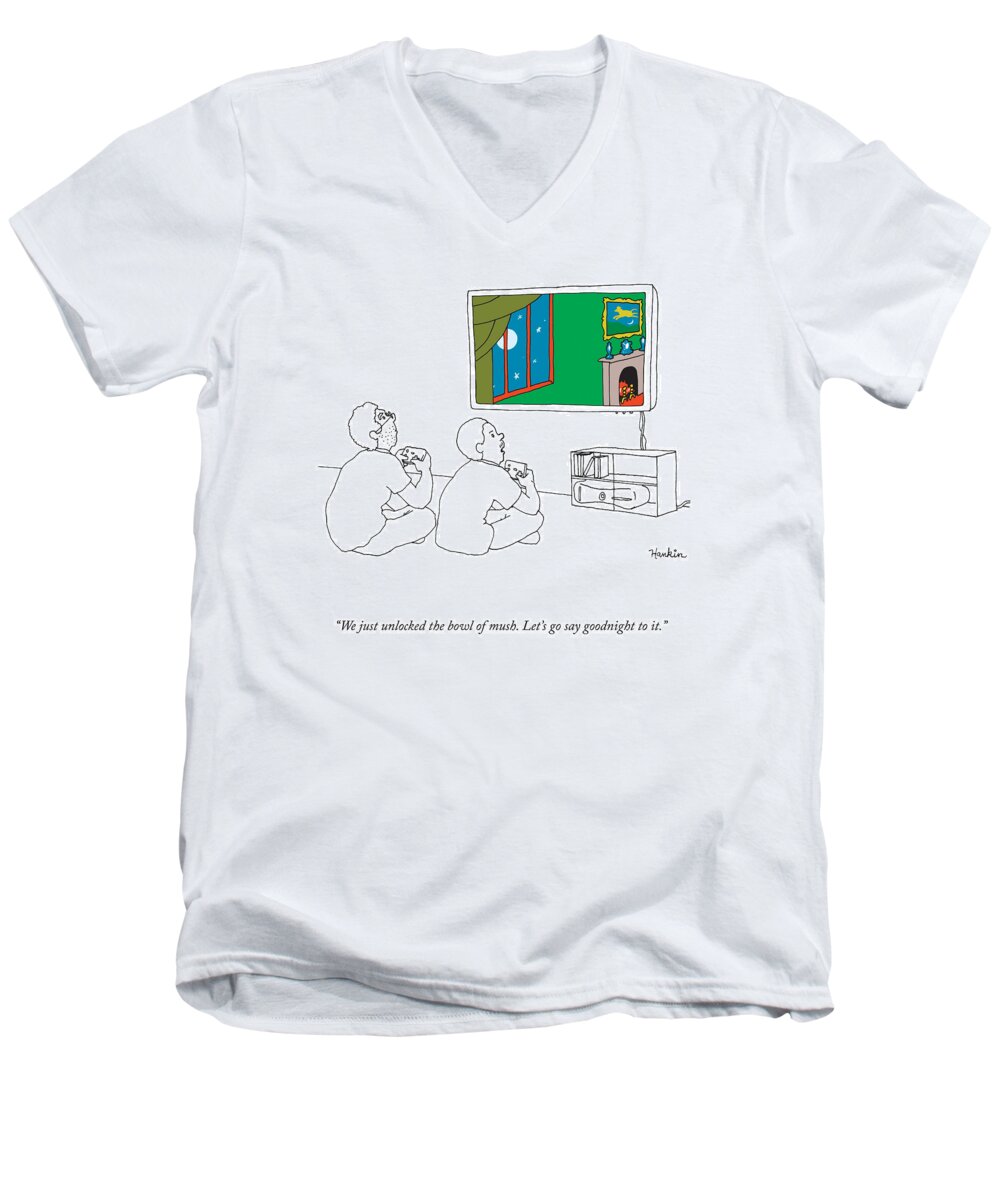 A23587 Men's V-Neck T-Shirt featuring the drawing The Bowl Of Mush by Charlie Hankin