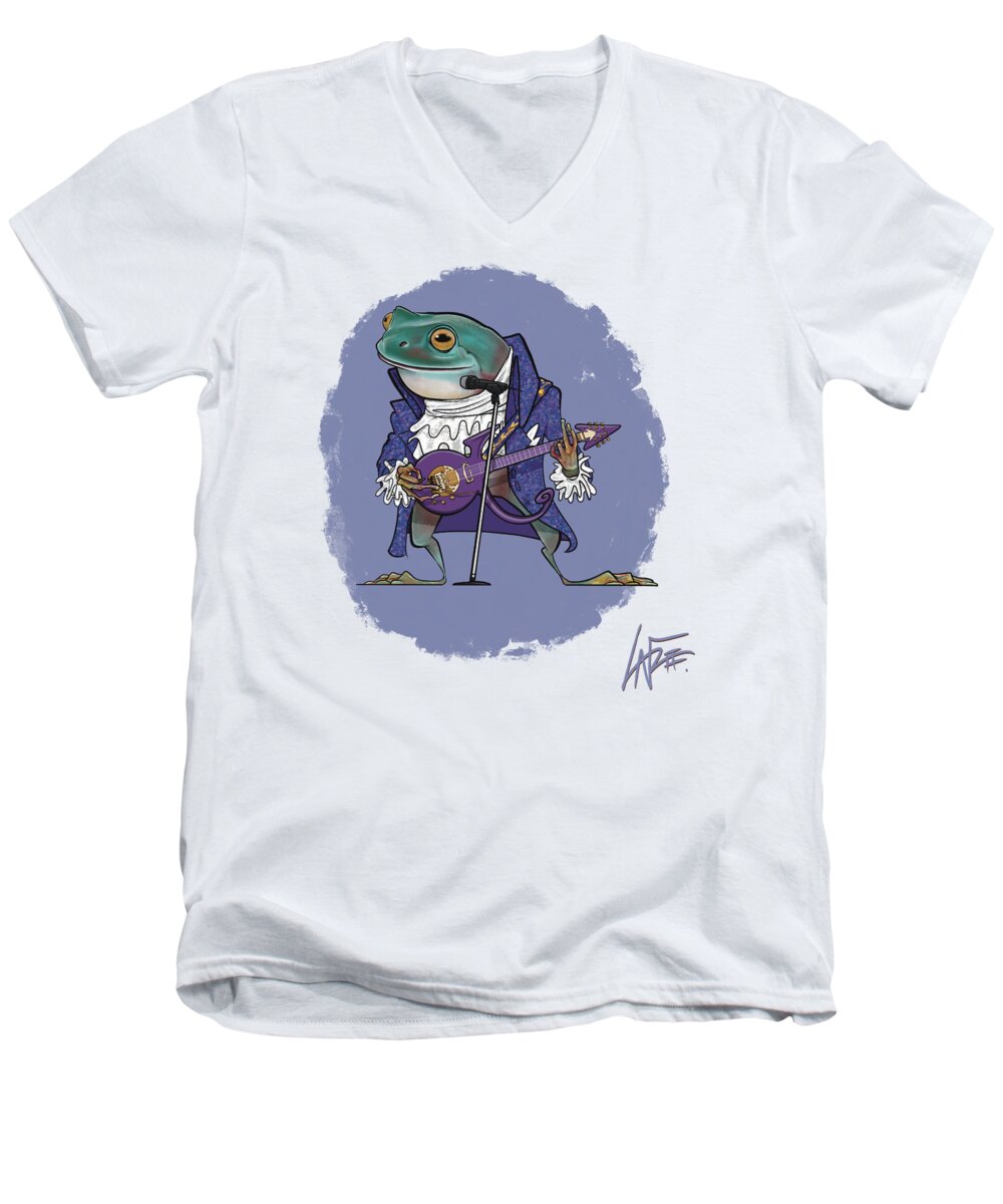 Frog Prince Men's V-Neck T-Shirt featuring the drawing The Frog prince by John LaFree