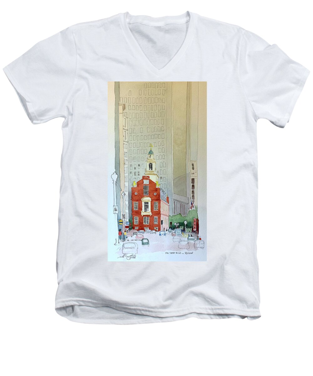 Architecture Men's V-Neck T-Shirt featuring the painting The State House by William Renzulli