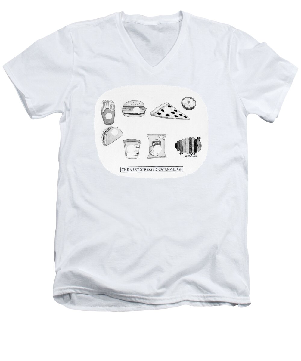 Captionless Men's V-Neck T-Shirt featuring the drawing The Very Stressed Caterpillar by Amy Kurzweil