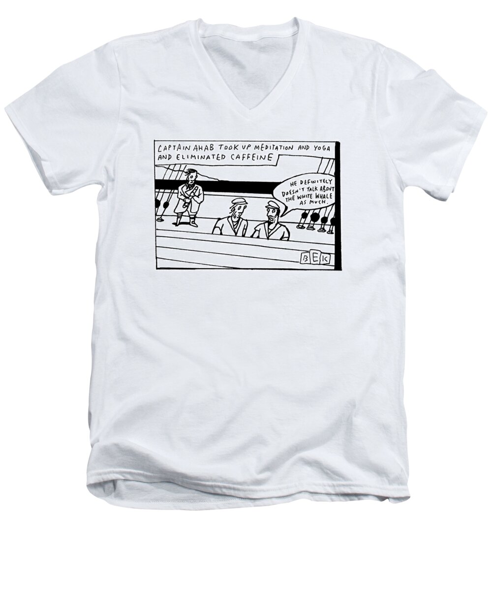 Captionless Men's V-Neck T-Shirt featuring the drawing The White Whale by Bruce Eric Kaplan