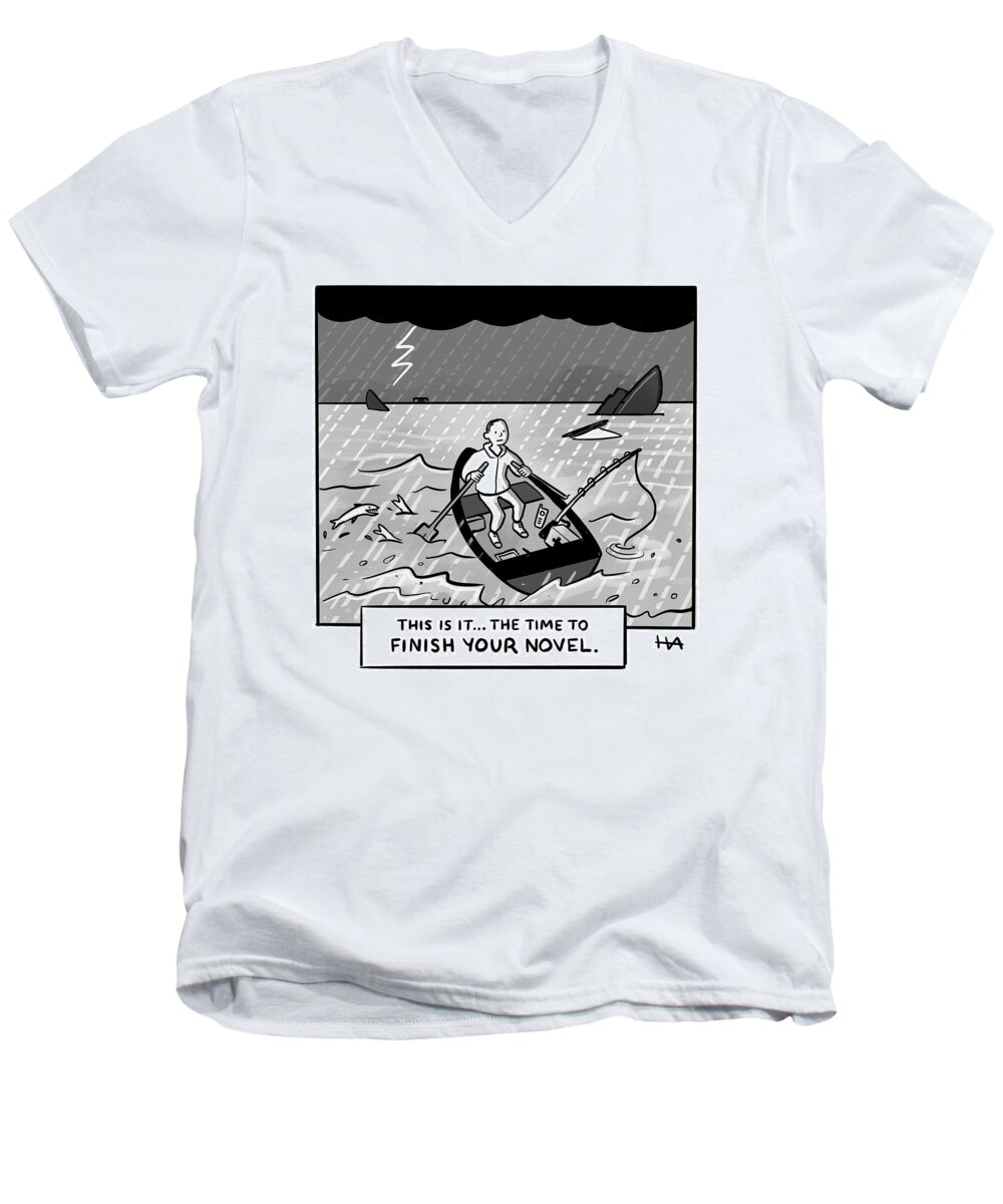 Captionless Men's V-Neck T-Shirt featuring the drawing This Is It by Hilary Allison