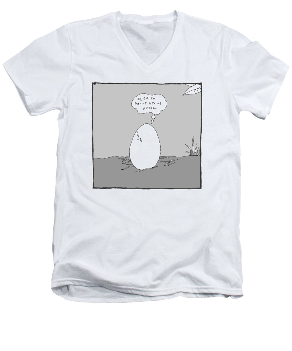 Oh Men's V-Neck T-Shirt featuring the drawing Turning Into My Mother by Liana Finck