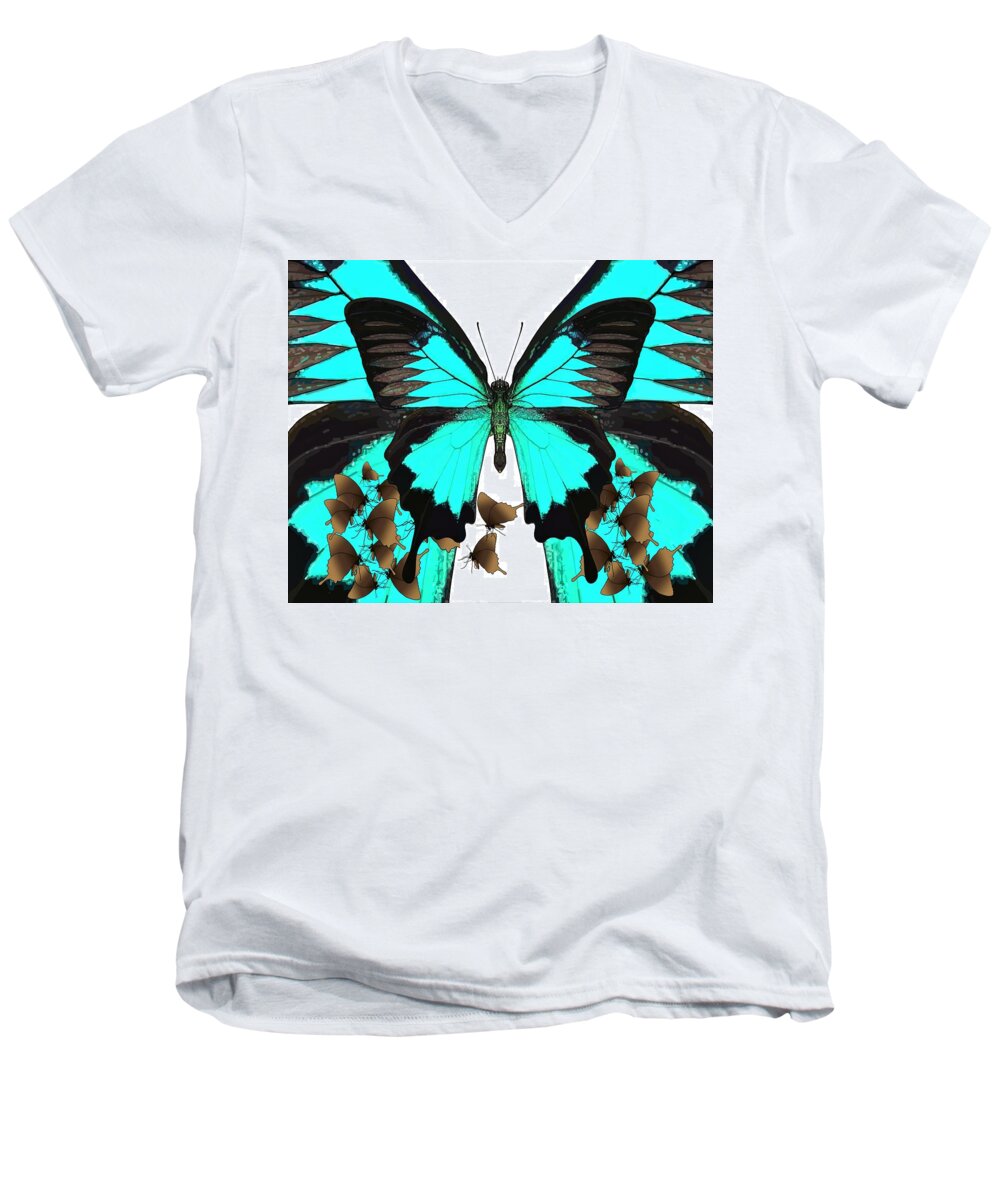 Butterfly Men's V-Neck T-Shirt featuring the drawing U is for Ulysses Butterfly by Joan Stratton